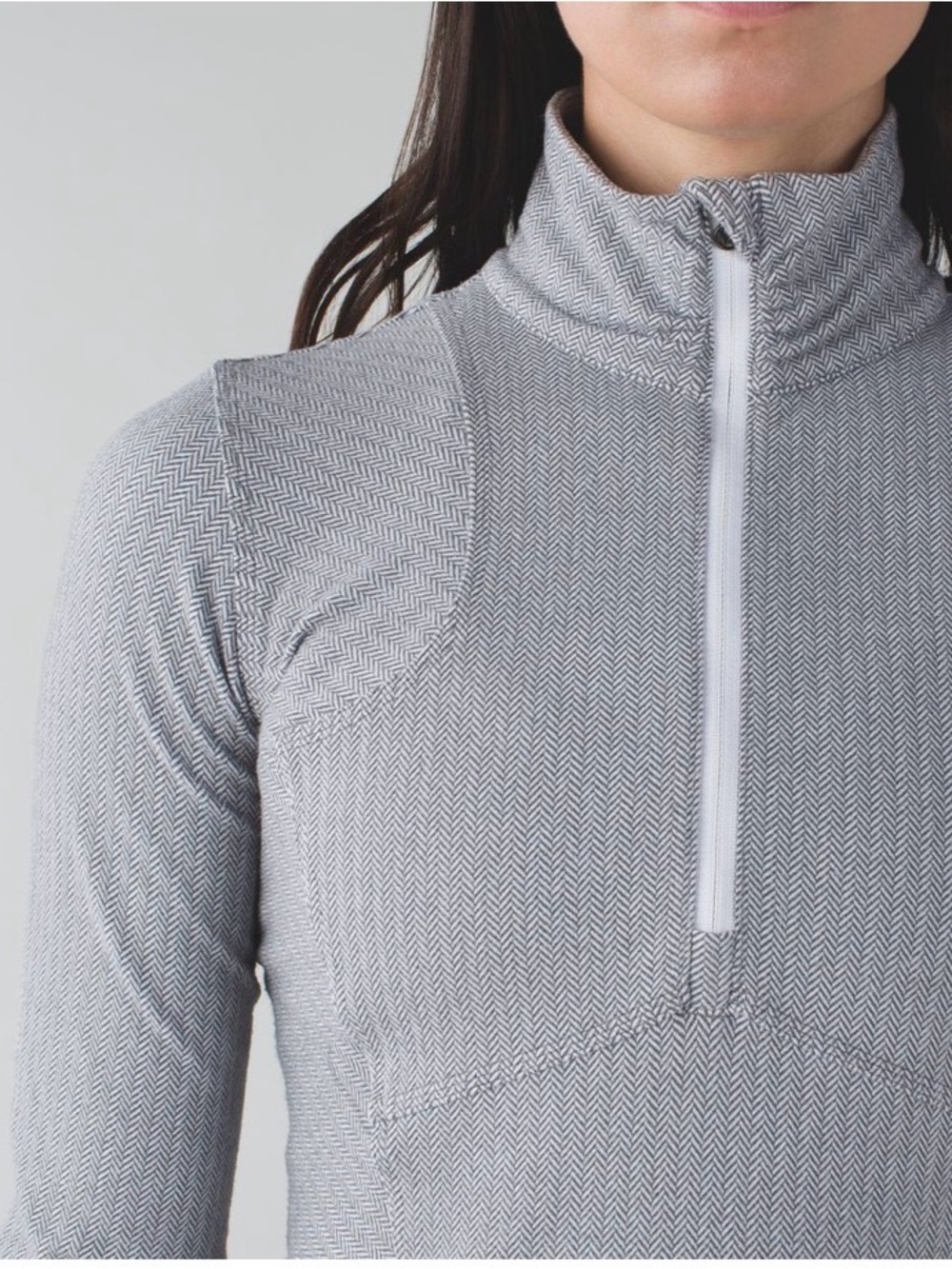Gray and white heathered herringbone Lululemon Kanto Catch Me 1/2 Zip